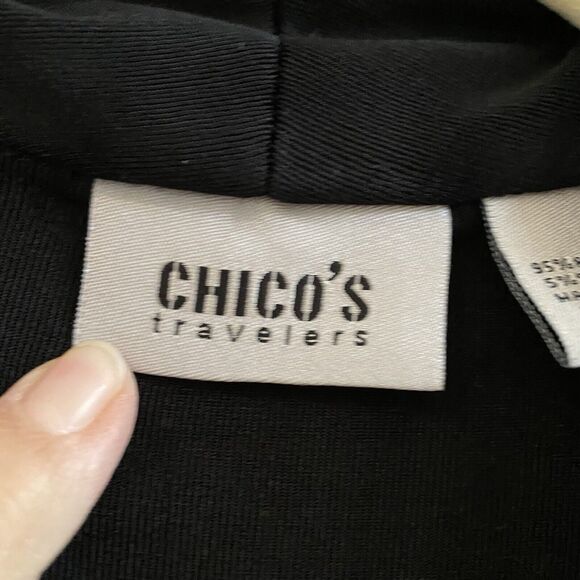 Chico’s Travelers Womens Open Front Cardigan Black Sz 2 (L) Long Sleeve Knit - Picture 3 of 9